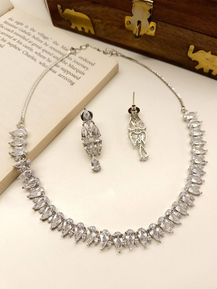 Priya White American Diamond Necklace Set - House of Sarvati LLC