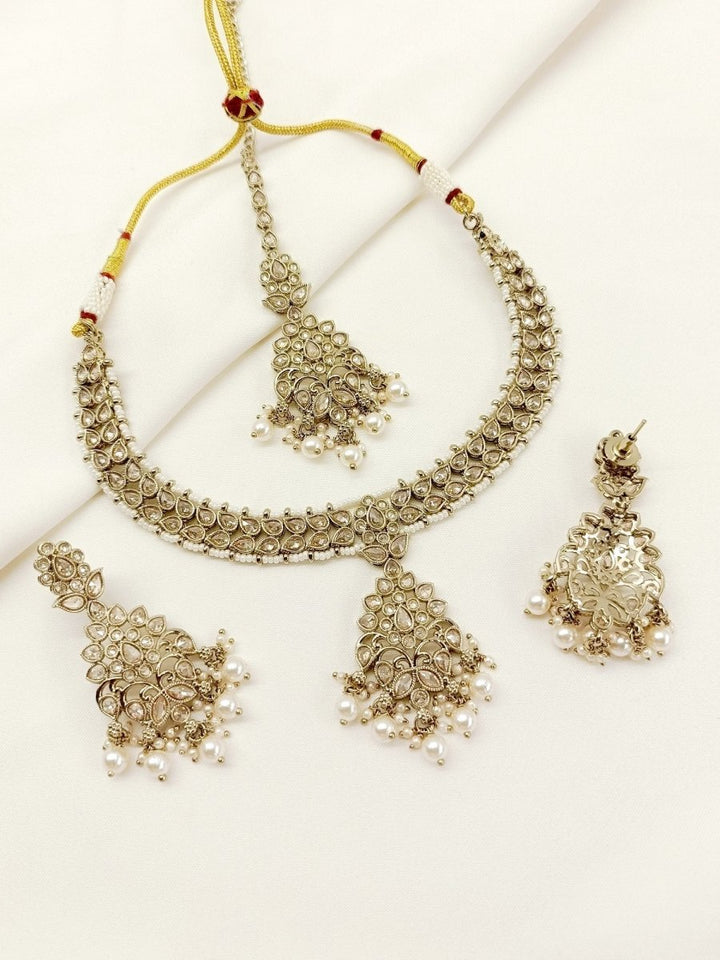 Raghvati Copper Polki Necklace Set - House of Sarvati LLC