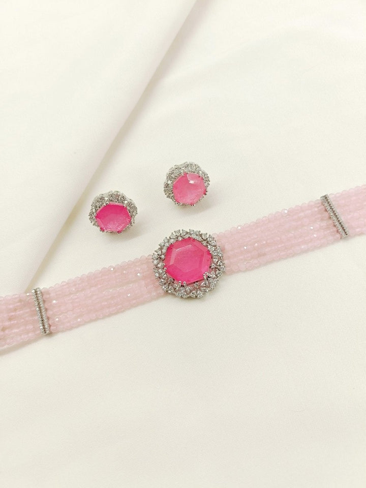 Ravee Baby Pink American Diamond Choker Set - House of Sarvati LLC