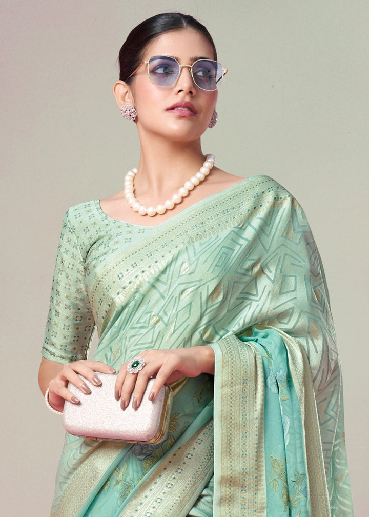 Shades Of Blue Floral Georgette Silk Saree - House of Sarvati LLC