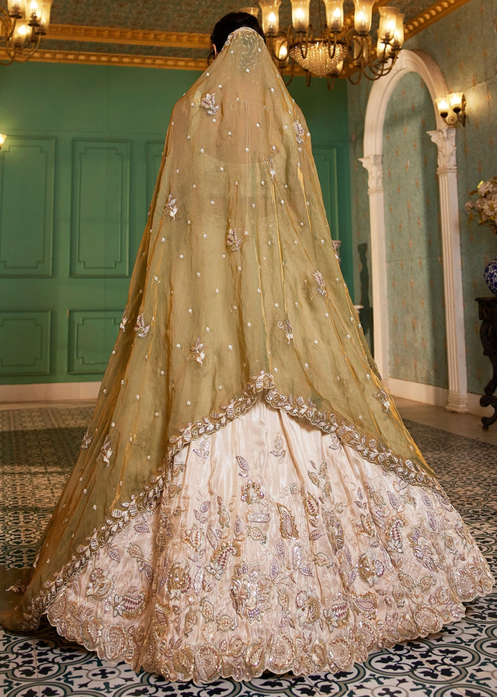 White & Green Tissue Lehenga Choli with Floral Sequin Detailing - House of Sarvati LLC