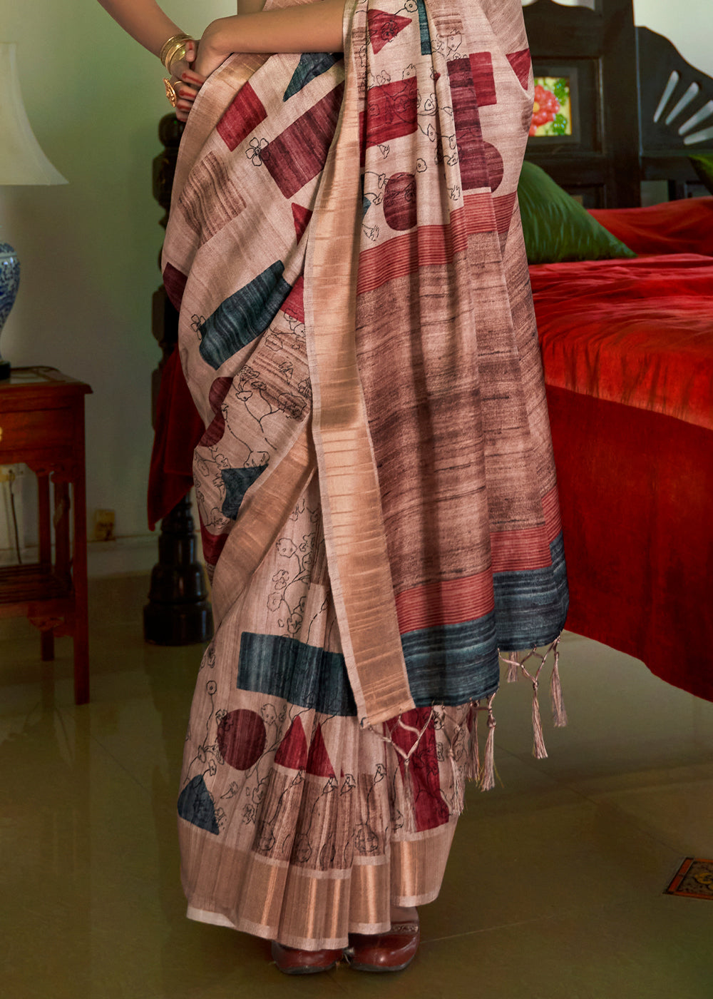Shades Of Brown Designer Printed Silk Saree