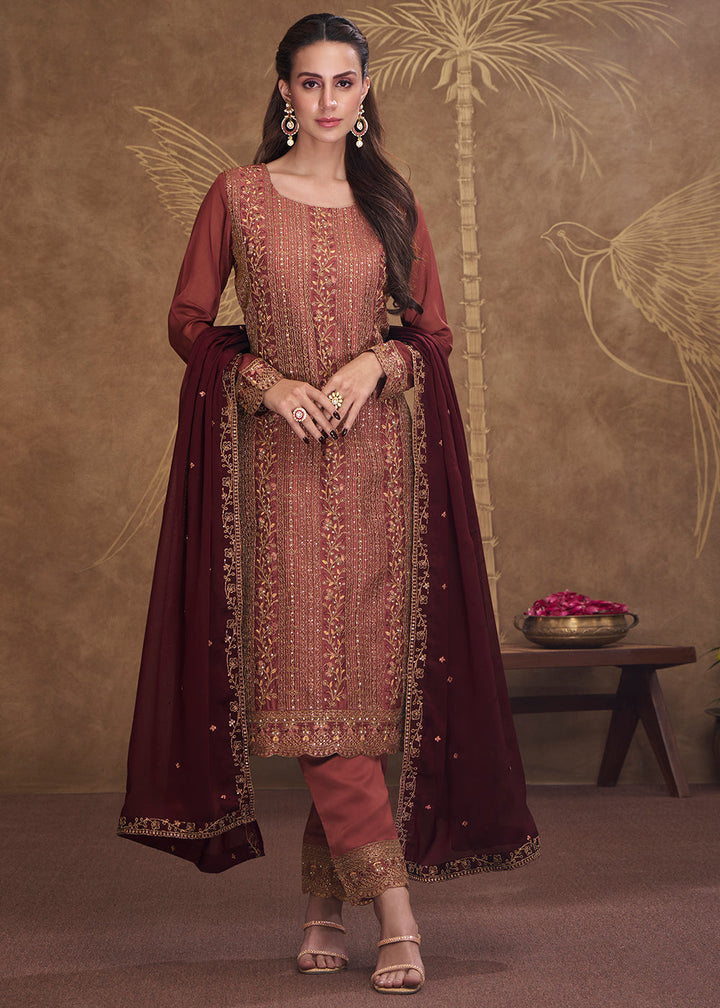 Shades Of Brown Silk Embroidered Salwar Suit