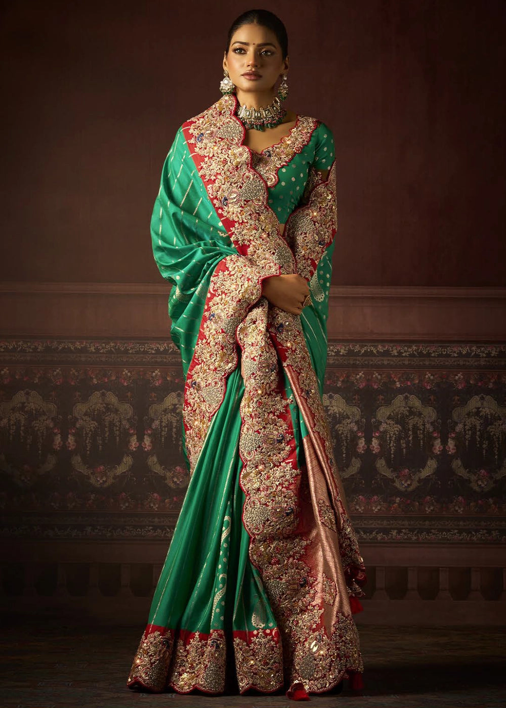 Pure Bangalore Taana Silk Saree Set – Heavy Embroidery & Zircon Work (Set of 5)