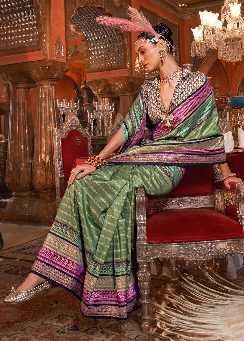 Light Green Silk Saree with Patola Blouse