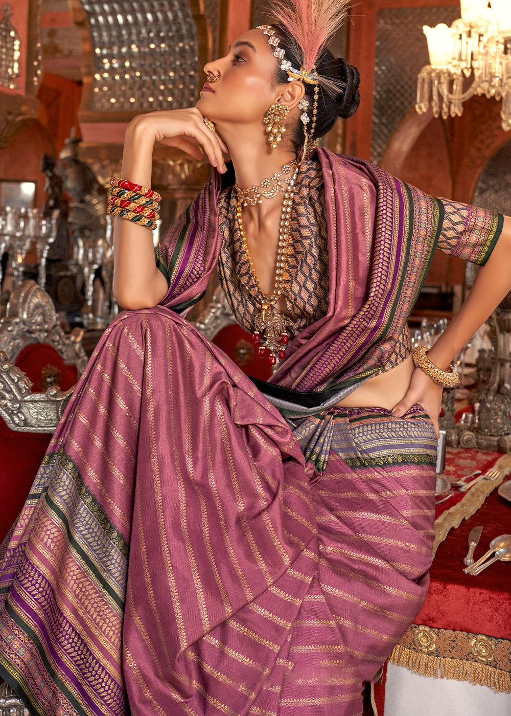 Mulberry Purple Silk Saree with Patola Blouse