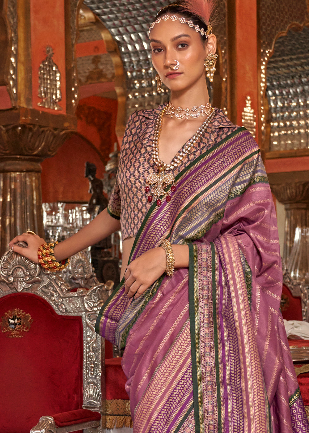 Mulberry Purple Silk Saree with Patola Blouse