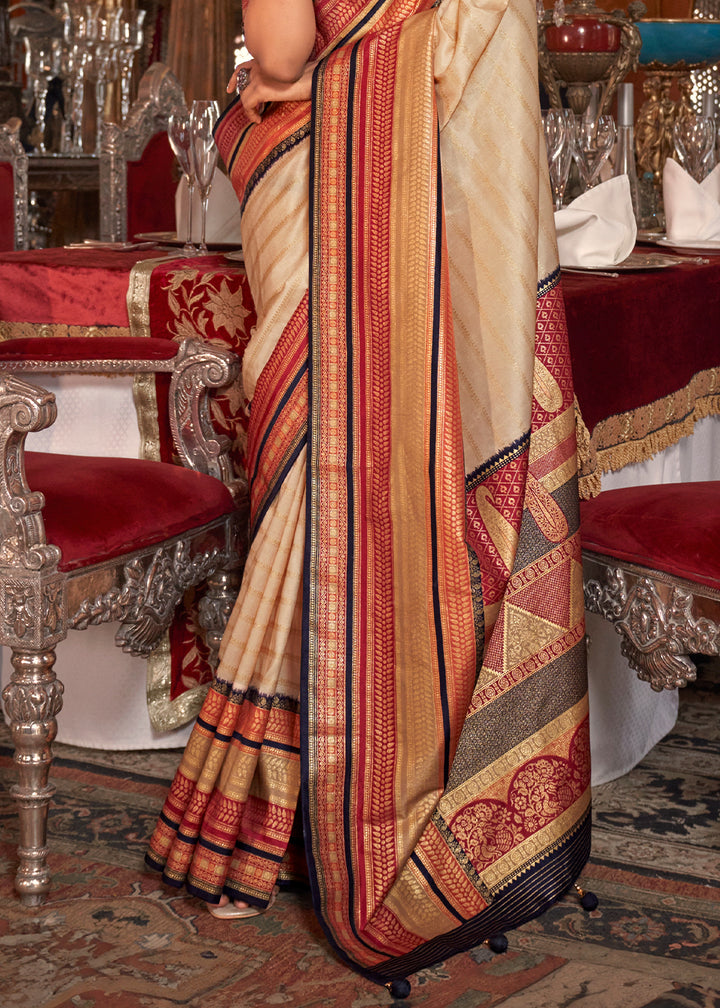 Beige Brown Silk Saree with Patola Blouse