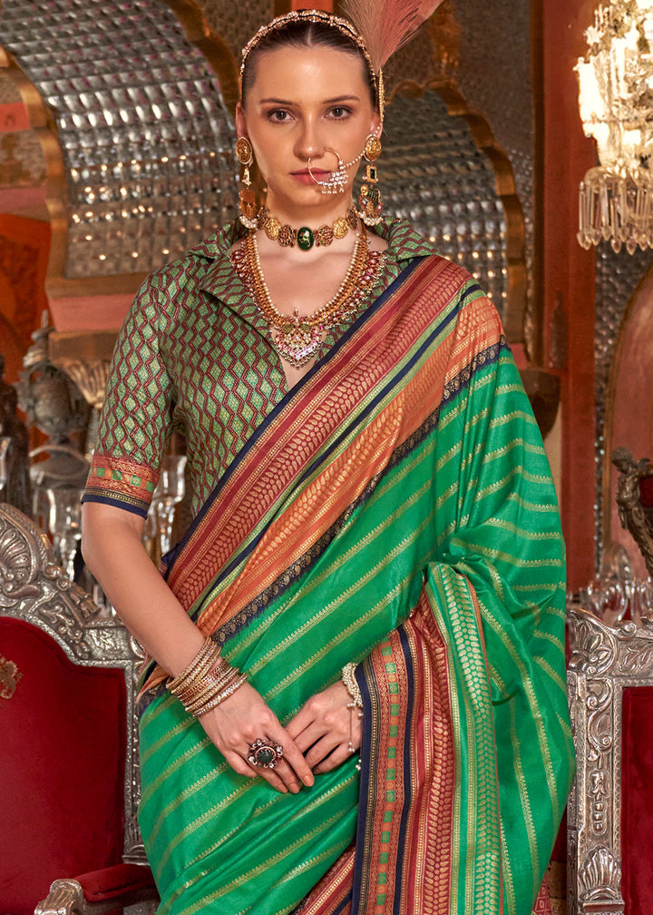 Jade Green Silk Saree with Patola Blouse