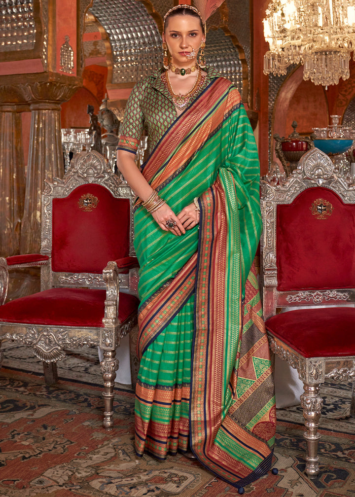 Jade Green Silk Saree with Patola Blouse