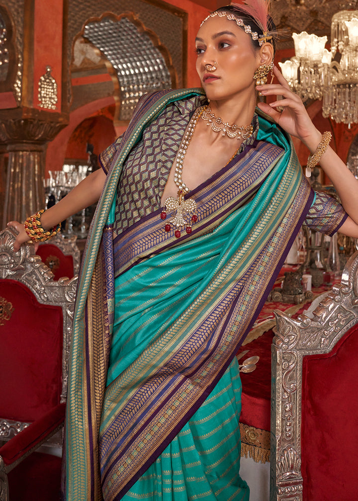 Cerulean Blue Silk Saree with Patola Blouse