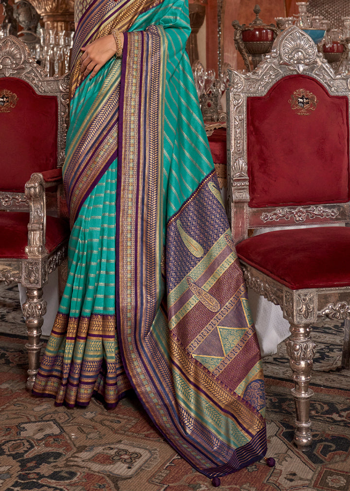 Cerulean Blue Silk Saree with Patola Blouse