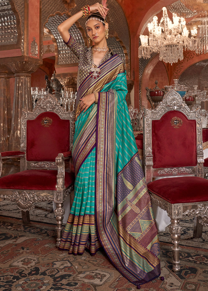 Cerulean Blue Silk Saree with Patola Blouse