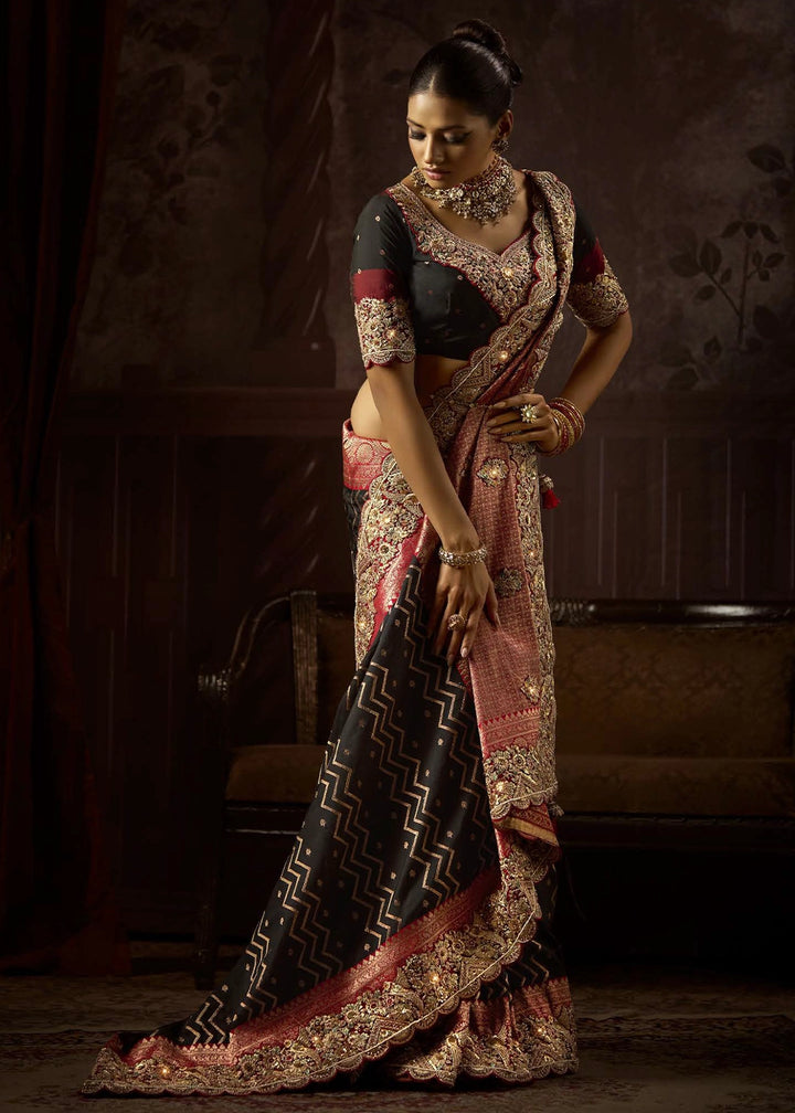 Pure Bangalore Taana Silk Saree Set – Heavy Embroidery & Zircon Work (Set of 6)