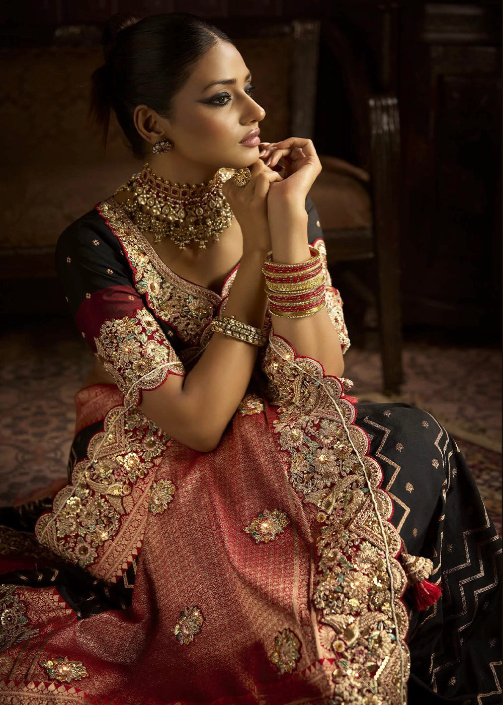 Pure Bangalore Taana Silk Saree Set – Heavy Embroidery & Zircon Work (Set of 6)