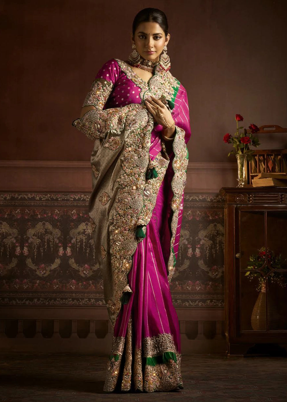 Pure Bangalore Taana Silk Saree Set – Heavy Embroidery & Zircon Work (Set of 5)