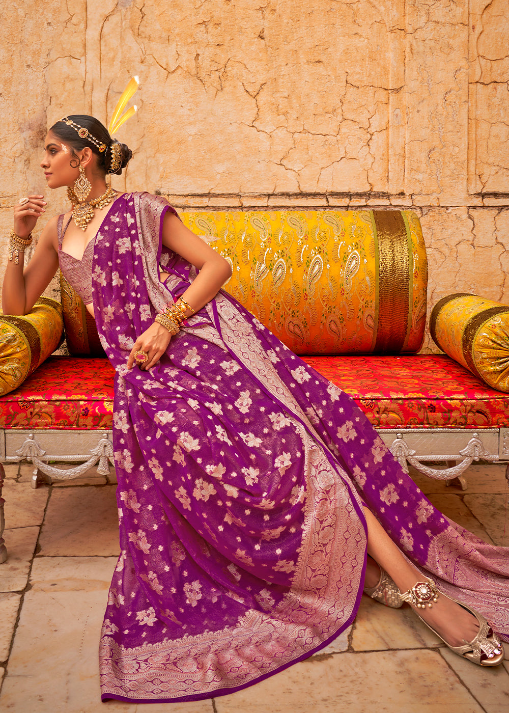 Lollipop Purple Georgette Silk Saree with Woven Pallu & Border