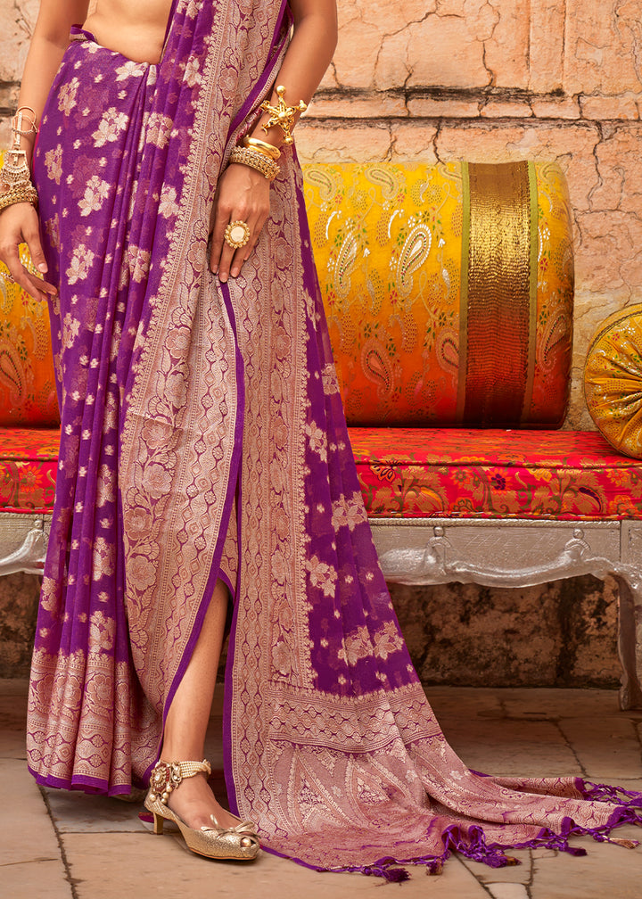 Lollipop Purple Georgette Silk Saree with Woven Pallu & Border