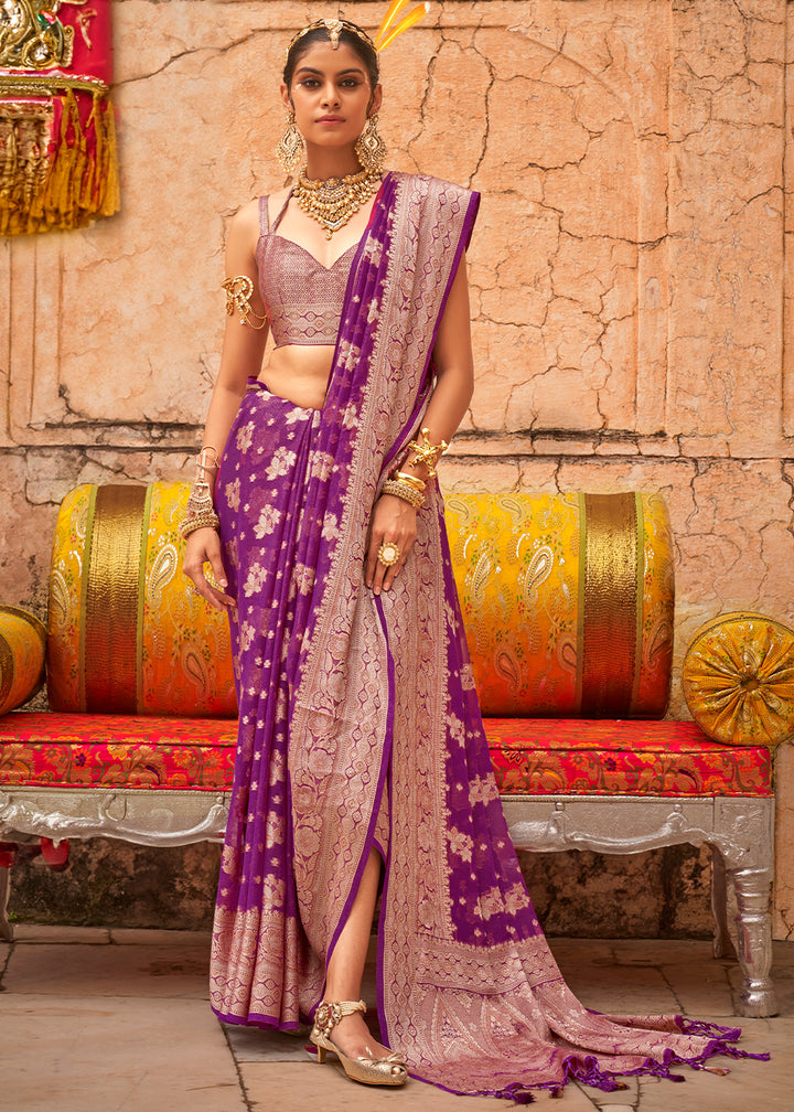 Lollipop Purple Georgette Silk Saree with Woven Pallu & Border