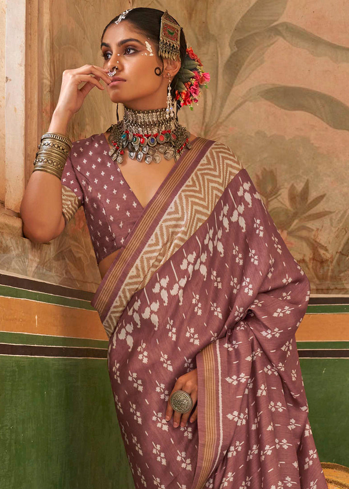 Sienna Brown Silk Saree in Traditional Design with Aqua Finish