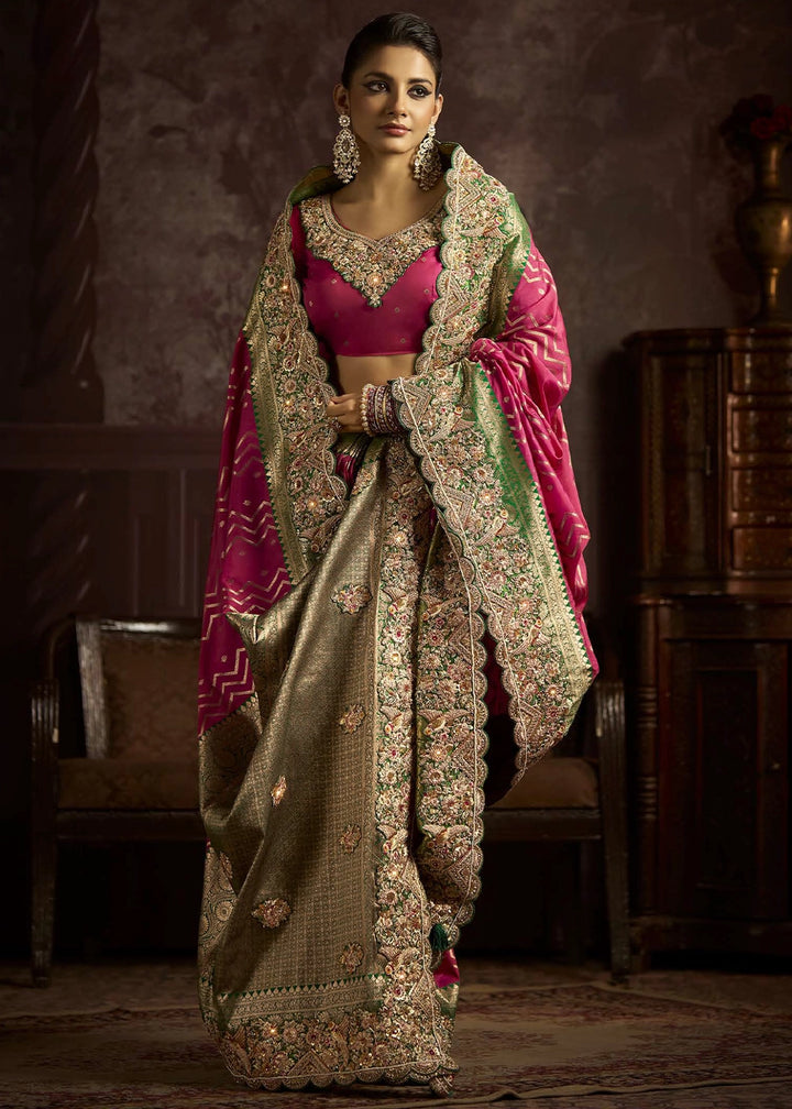 Pure Bangalore Taana Silk Saree Set – Heavy Embroidery & Zircon Work (Set of 6)