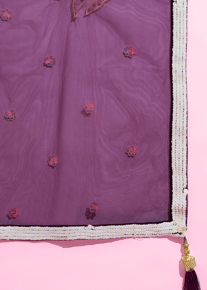 Byzantine Purple Net Lehenga Choli Adorned with Thread Embroidery and Sequins