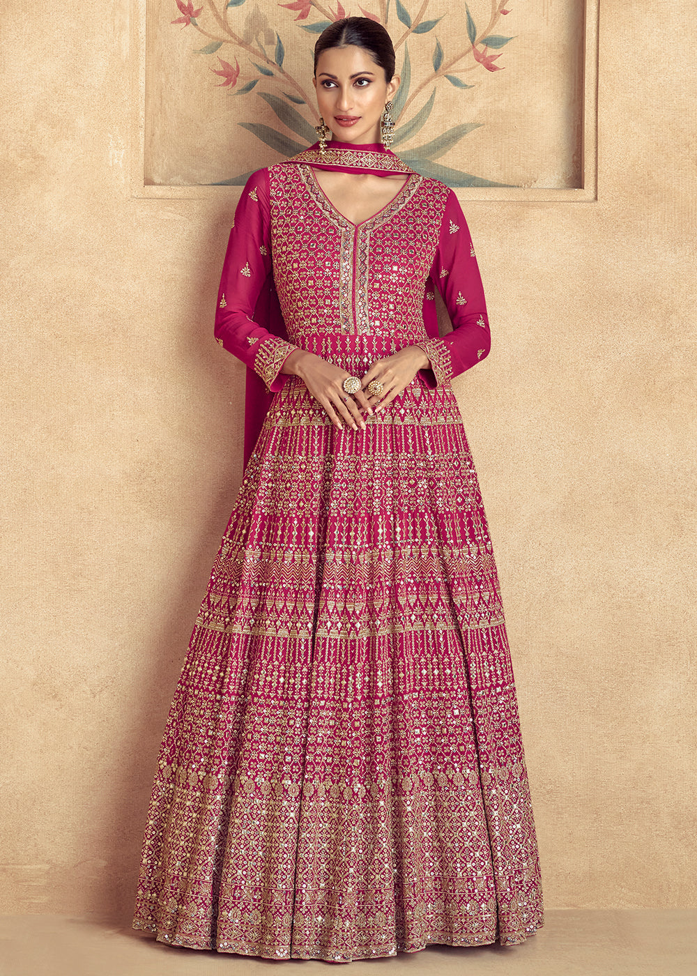 Barbie Pink Georgette Embroidered Anarkali Gown