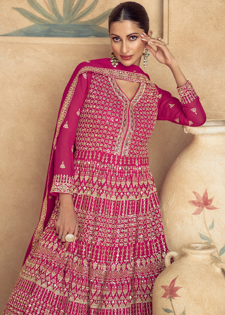 Barbie Pink Georgette Embroidered Anarkali Gown