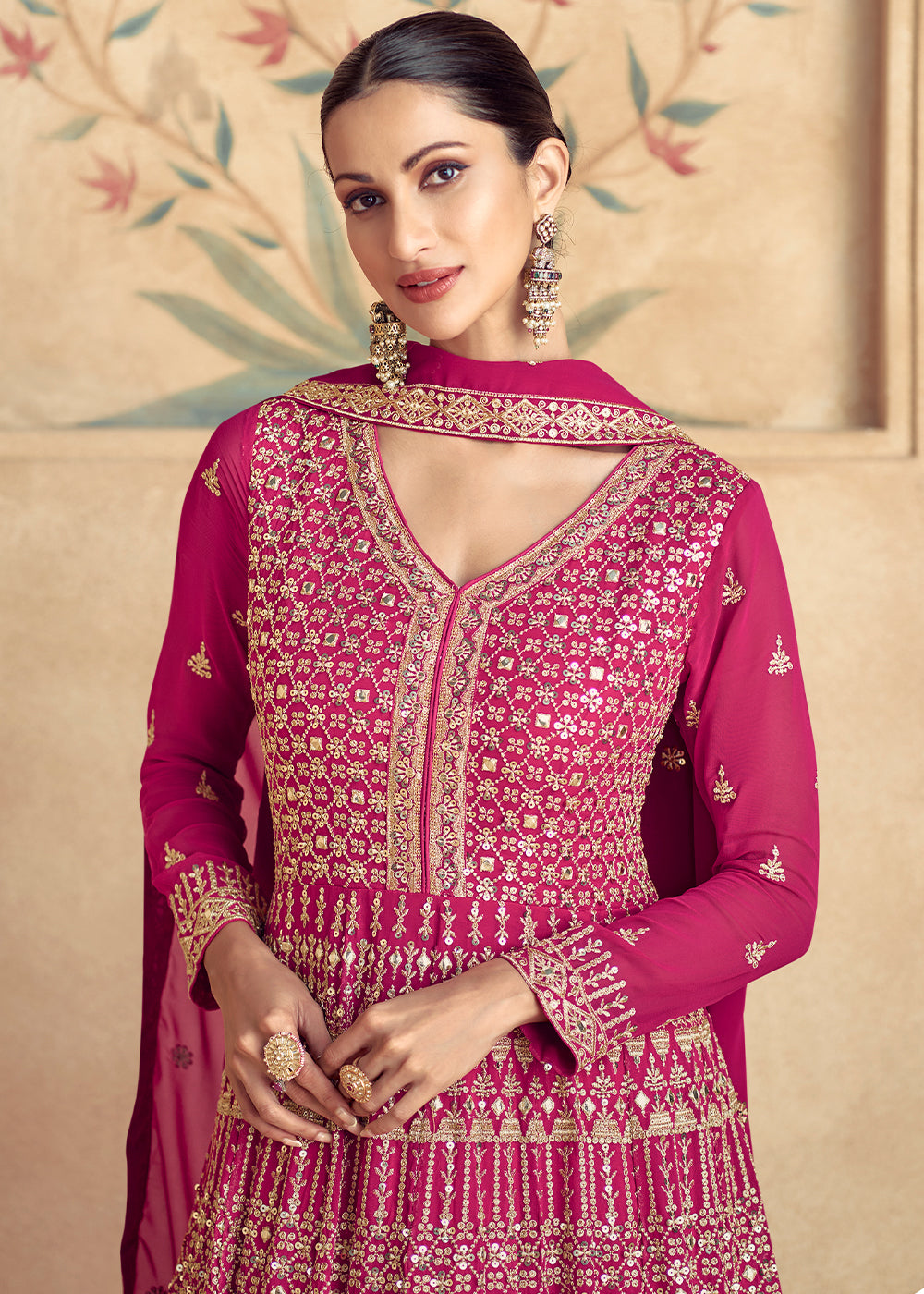 Barbie Pink Georgette Embroidered Anarkali Gown