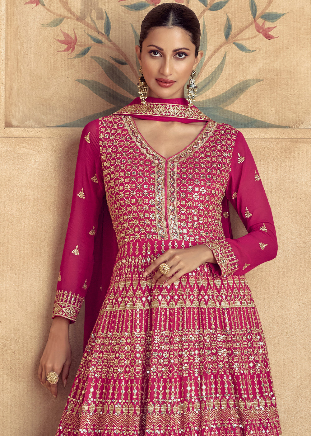 Barbie Pink Georgette Embroidered Anarkali Gown