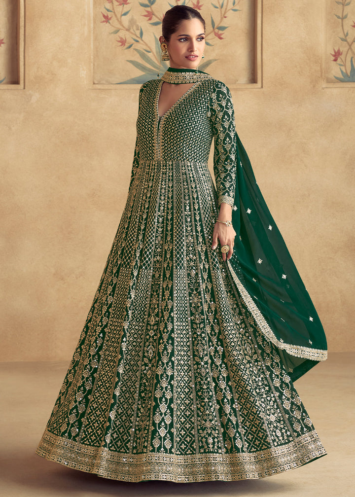 Dark Green Georgette Embroidered Anarkali Gown
