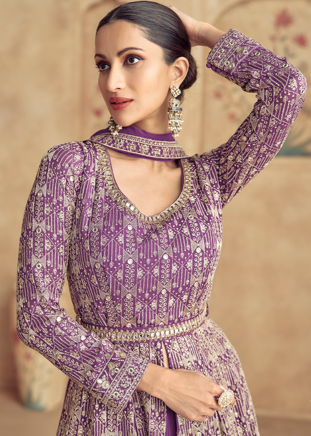 Royal Purple Georgette Embroidered Anarkali Gown