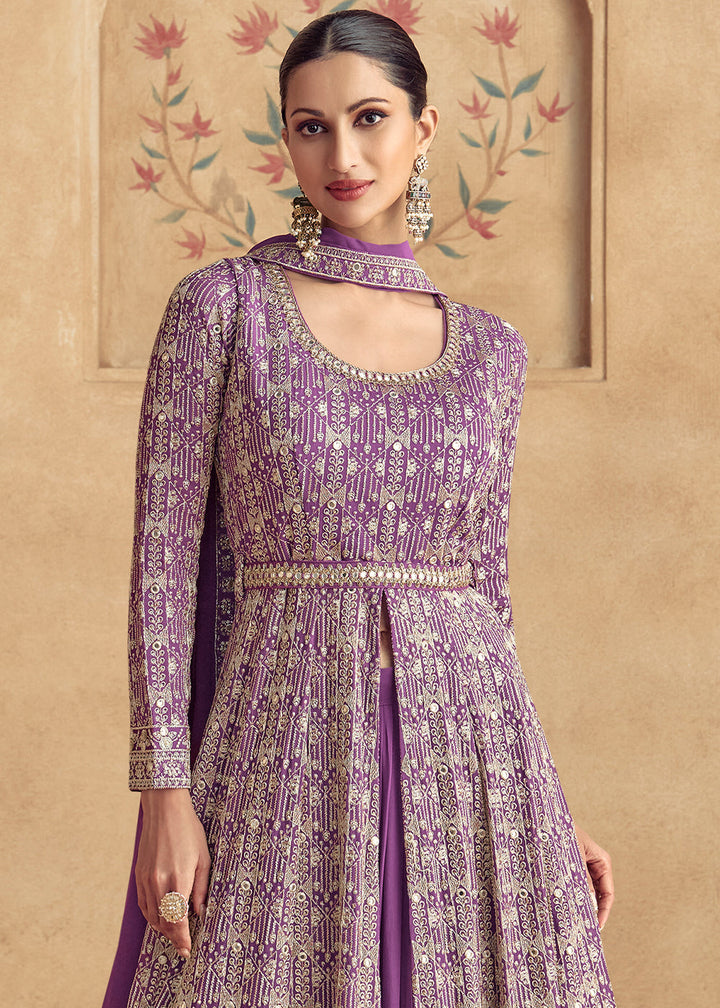 Royal Purple Georgette Embroidered Anarkali Gown