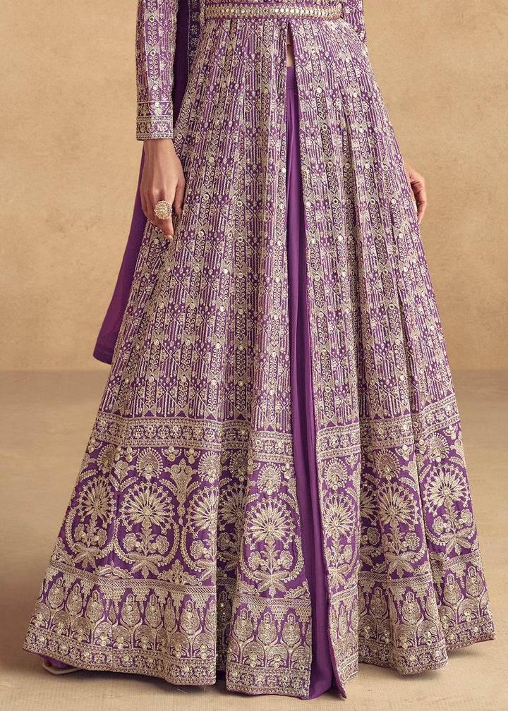 Royal Purple Georgette Embroidered Anarkali Gown