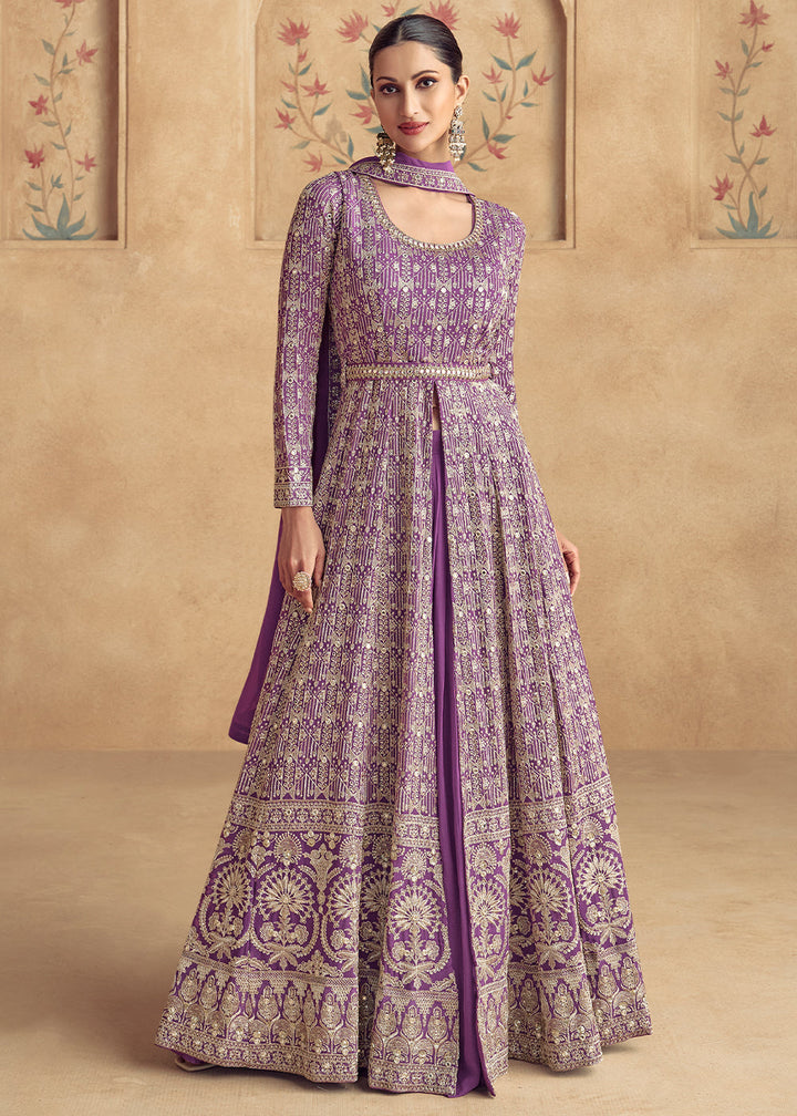 Royal Purple Georgette Embroidered Anarkali Gown