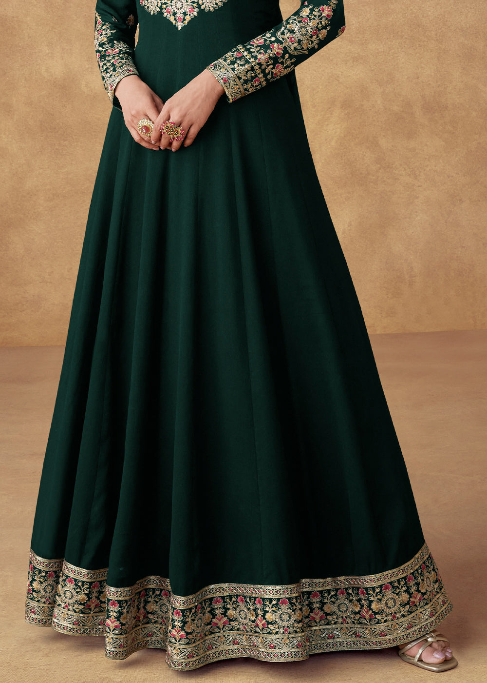 Sacramento Green Anarkali Gown Adorned with Floral Embroidery