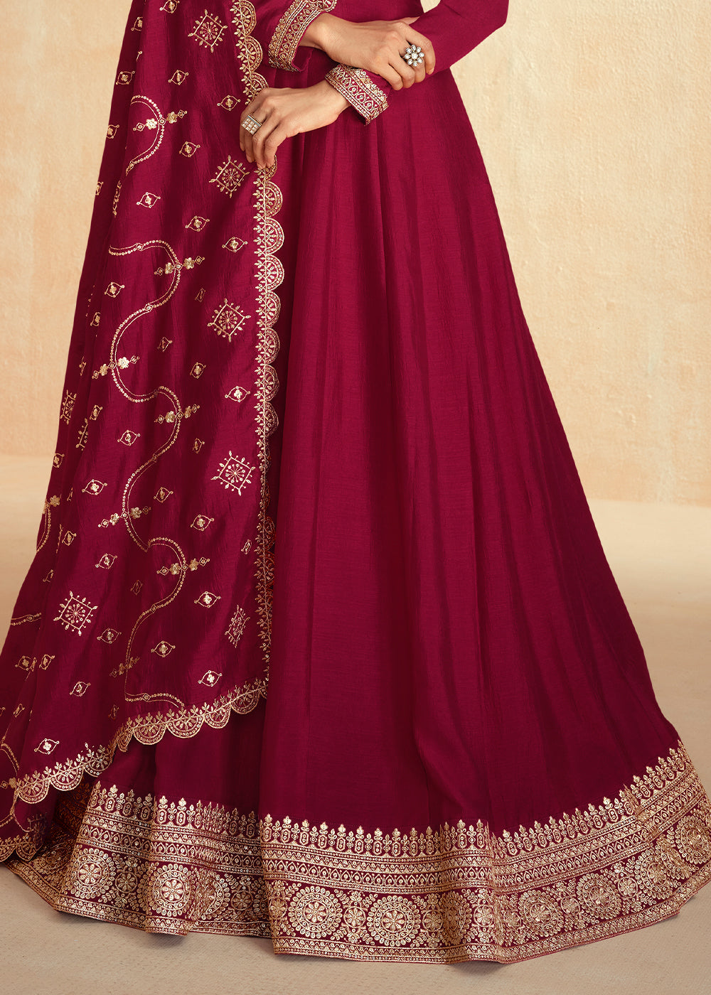 Red Violet Anarkali Gown Highlighted with Fine Embroidery