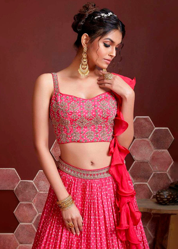 Bright Pink Digital Printed Chinon Silk Lehenga & Heavy Embroidery with Swaroski