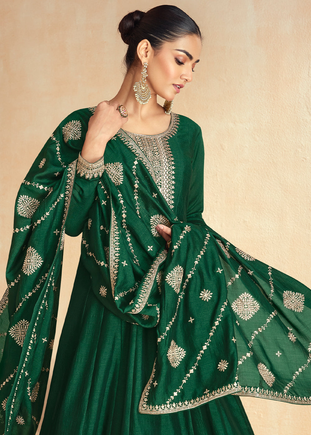 Forest Green Anarkali Gown Highlighted with Fine Embroidery