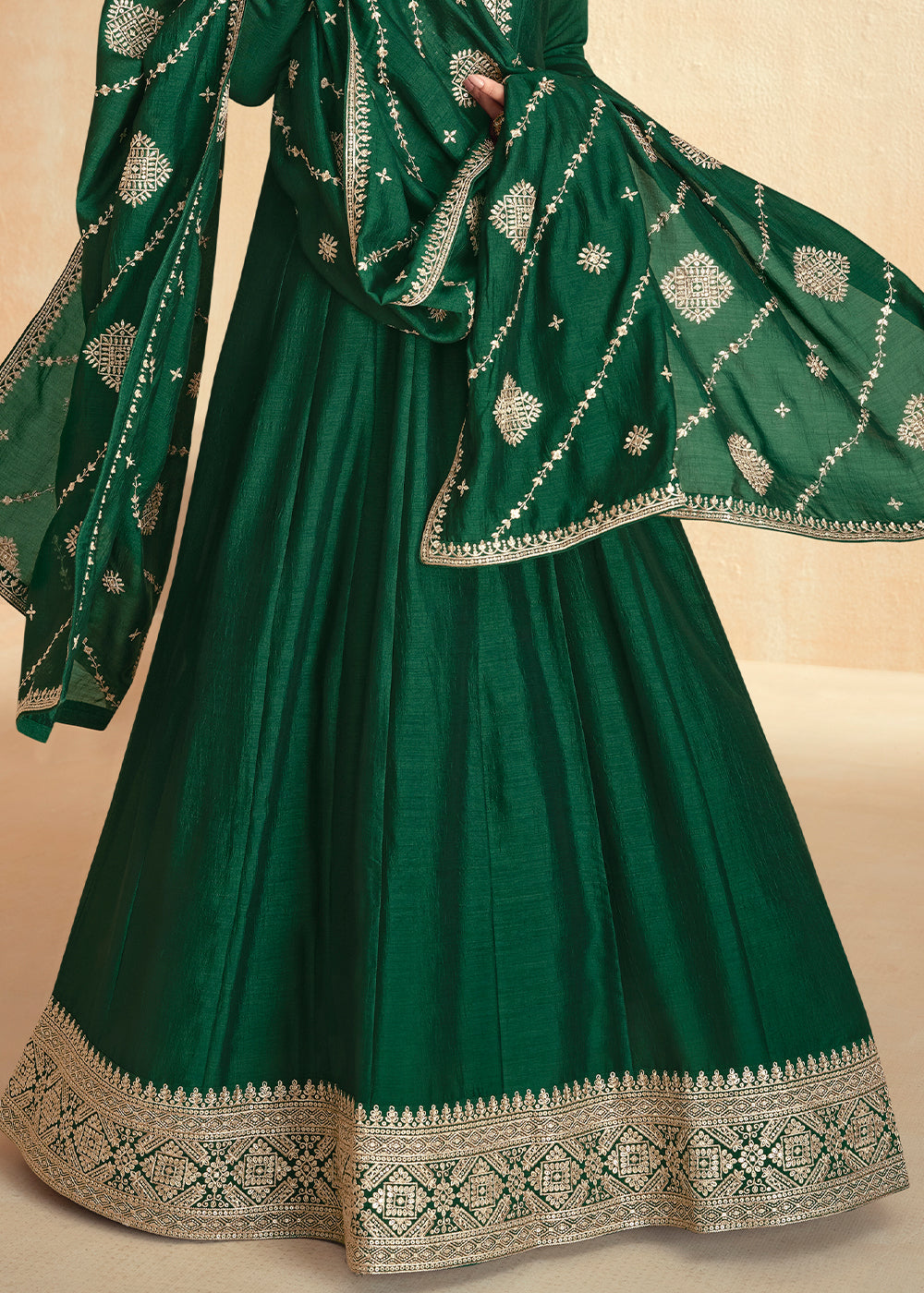 Forest Green Anarkali Gown Highlighted with Fine Embroidery