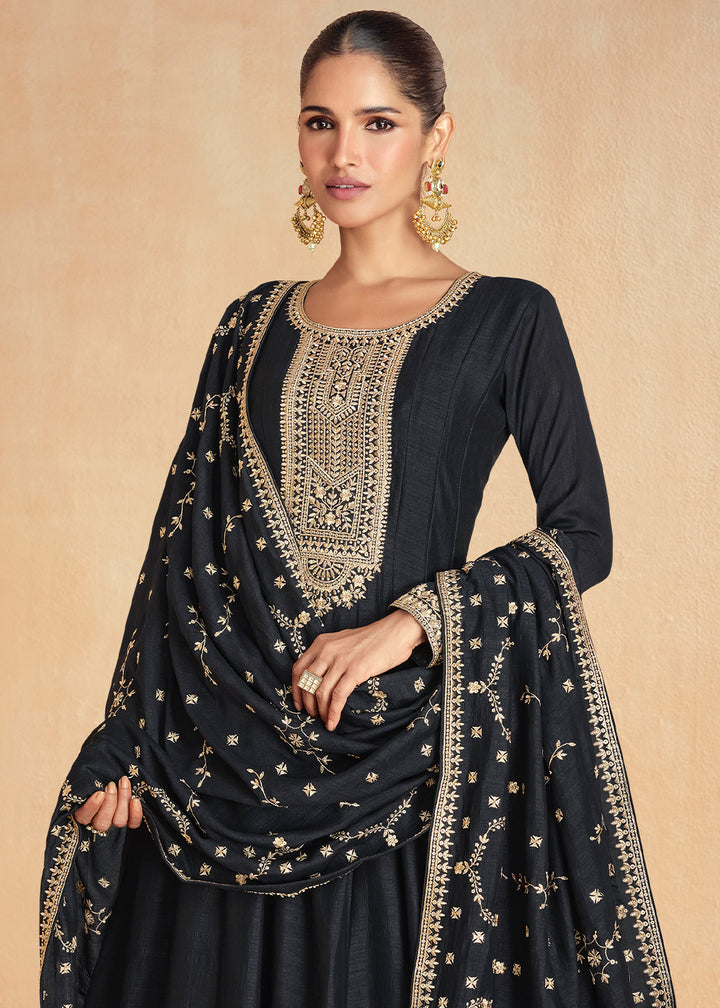 Onyx Black Anarkali Gown Highlighted with Fine Embroidery