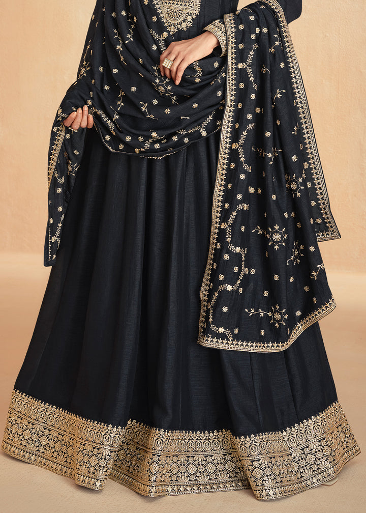 Onyx Black Anarkali Gown Highlighted with Fine Embroidery