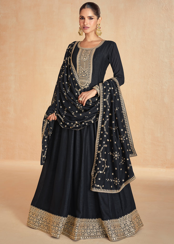 Onyx Black Anarkali Gown Highlighted with Fine Embroidery