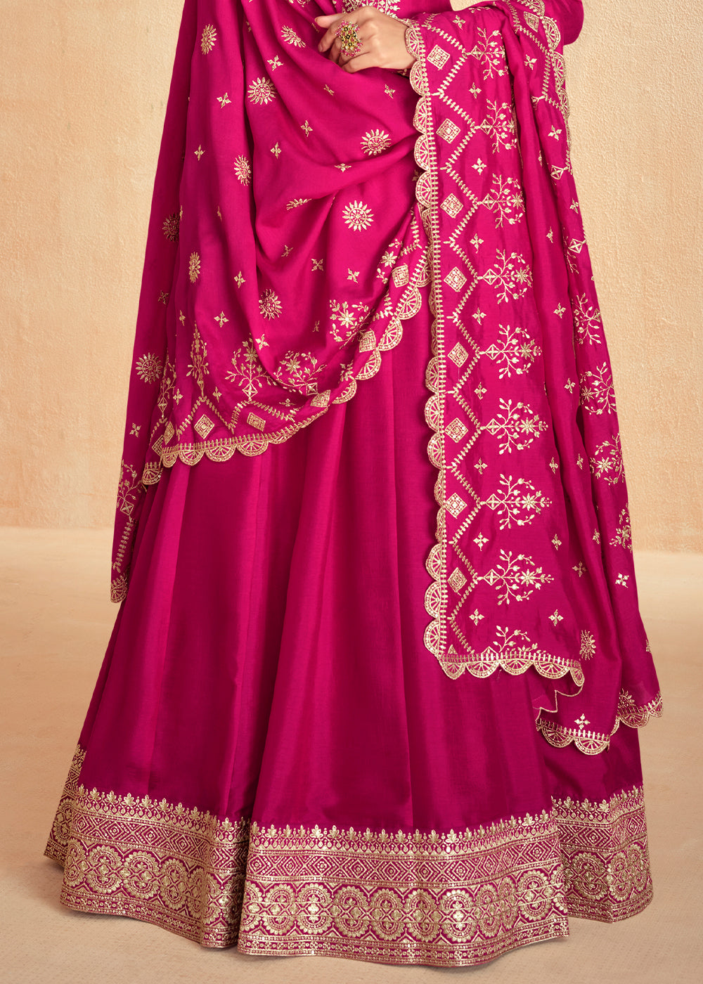 Hot Pink Anarkali Gown Highlighted with Fine Embroidery