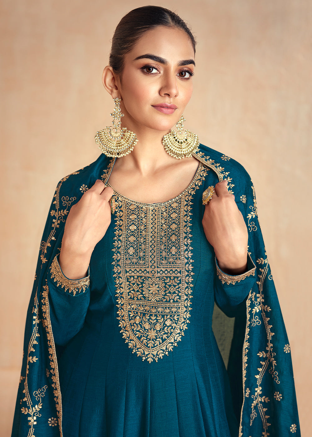 Indigo Dye Blue Anarkali Gown Highlighted with Fine Embroidery