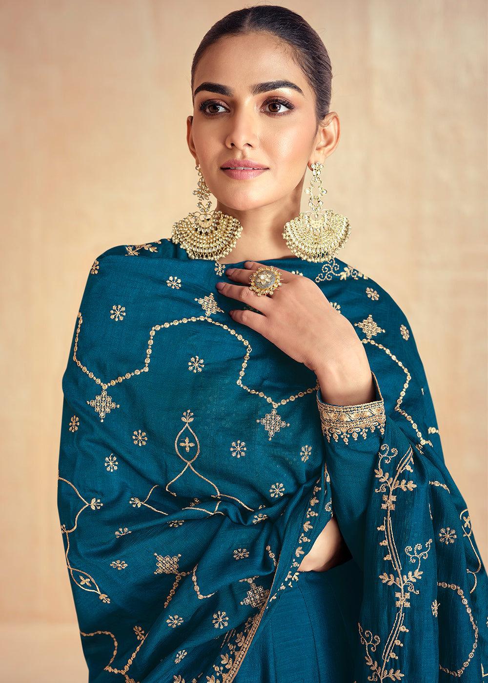 Indigo Dye Blue Anarkali Gown Highlighted with Fine Embroidery