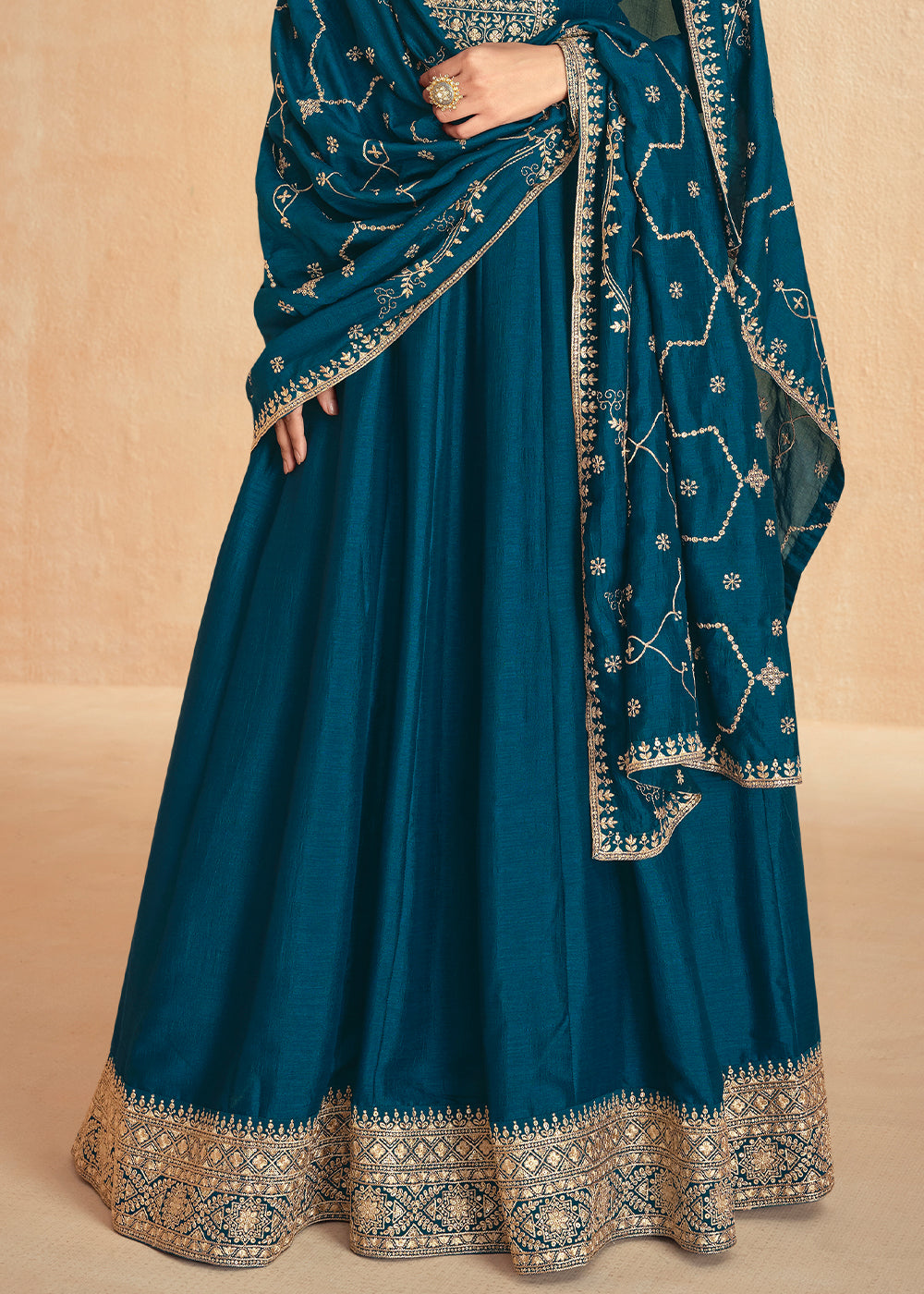 Indigo Dye Blue Anarkali Gown Highlighted with Fine Embroidery