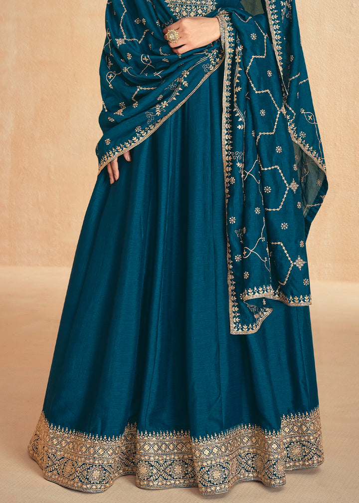 Indigo Dye Blue Anarkali Gown Highlighted with Fine Embroidery