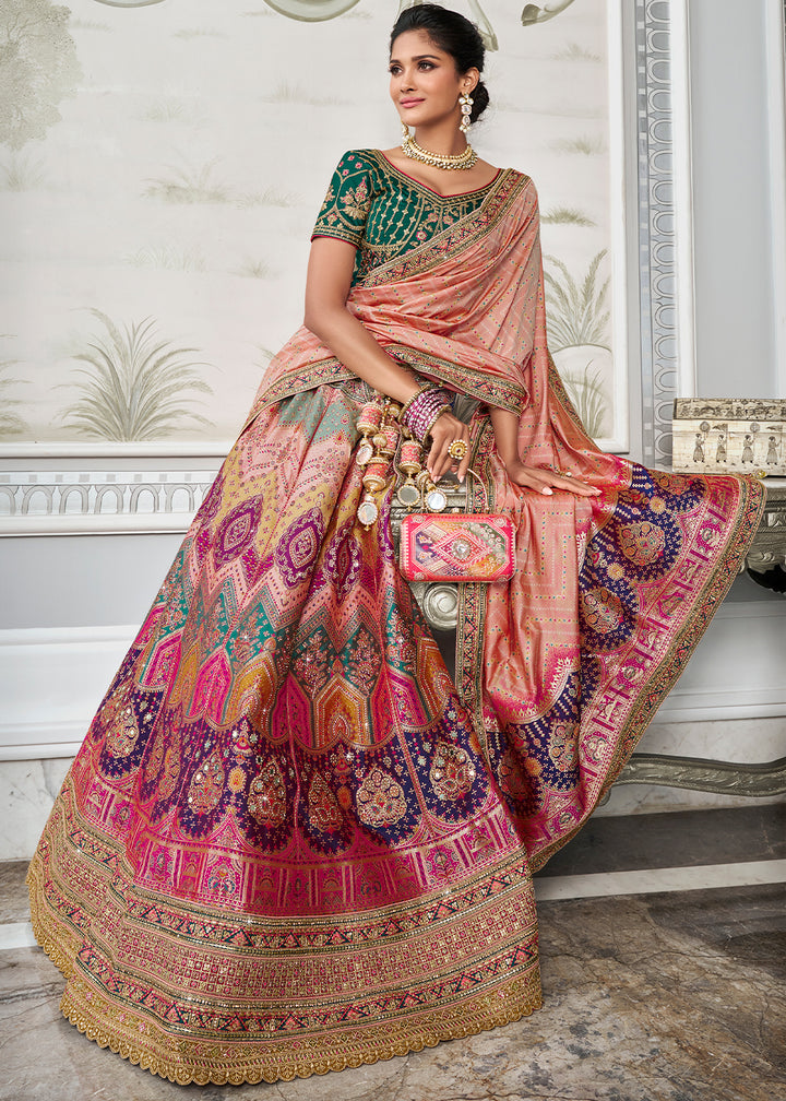 Shades Of Pink Banarasi Silk Lehenga with Zarkan Coding work