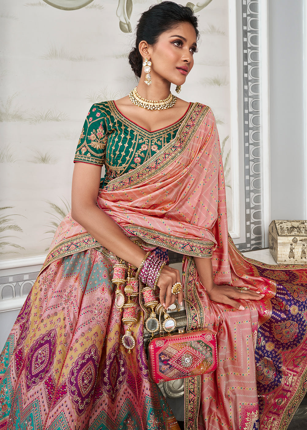 Shades Of Pink Banarasi Silk Lehenga with Zarkan Coding work